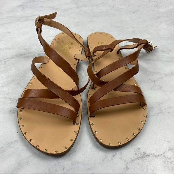 Franco Sarto: Studded Leather Flat Strappy Sandals Summer Beachy Brown Size 7.5 - Picture 3 of 6